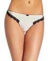 Felina Women's Tricia Satin Low Rise Thong With Lace Trim