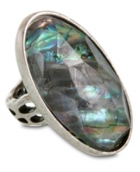 Summer indulgence. Oval-cut faceted semi-precious abalone adds a warm-weather touch to Lucky Brand's large cocktail ring. Set in silver tone mixed metal. Size 7. Summer indulgence. Oval-cut faceted semi-precious abalone adds a warm-weather touch to Lucky Brand's large cocktail ring. Set in silver tone mixed metal. Size 7.