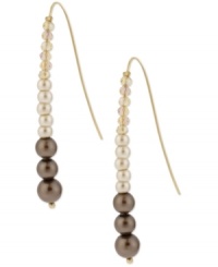 Contemporary classic. Kenneth Cole New York's linear earrings are crafted from gold-tone mixed metal and features glass pearls in a post-modern silhouette for a stylish statement. Item comes packaged in a signature Kenneth Cole New York Gift Box. Approximate drop: 2-1/4 inches.