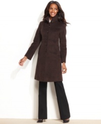 A jacquard pattern adds a textural touch to the classic silhouette of Jones New York's wool-blend coat. A jacquard pattern adds a textural touch to the classic silhouette of Jones New York's wool-blend coat.