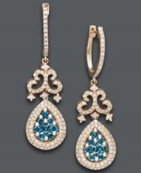 Soiree-ready sparkle! Bella Bleu by Effy Collection's elegant earrings are the perfect complement for any evening affair. Crafted in 14k rose gold, earrings feature a lovely mix of round-cut white diamonds (9/10 ct. t.w.) and blue diamonds (3/4 ct. t.w.). Approximate drop: 1-3/4 inches. Soiree-ready sparkle! Bella Bleu by Effy Collection's elegant earrings are the perfect complement for any evening affair. Crafted in 14k rose gold, earrings feature a lovely mix of round-cut white diamonds (9/10 ct. t.w.) and blue diamonds (3/4 ct. t.w.). Approximate drop: 1-3/4 inches.