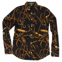 Lauren Jeans Co. Women's Equestrian Print Poplin Button-Down Shirt (Black Multi) Lauren Jeans Co. Women's Equestrian Print Poplin Button-Down Shirt (Black Multi)