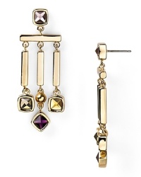 MARC BY MARC JACOBS renders this pair of dangly earrings in gold-plated metal with multi-colored stones for a dramatic, wear-with-all statement. MARC BY MARC JACOBS renders this pair of dangly earrings in gold-plated metal with multi-colored stones for a dramatic, wear-with-all statement.