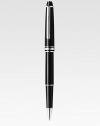 Classic Rollerball, with barrel and cap made of precious resin and floating logo emblem.RollerballPlatinum-plated clipResin with inlaid logo emblemUses Rollerball/Fineliner refillsAbout 5½ longMade in Germany