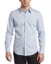 Calvin Klein Sportswear Men's Slim Fit Longsleeve Mini Stripe Shirt, Light Blue, Large