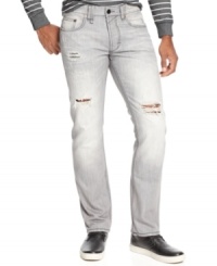 Add some edge to your denim style with these ripped jeans from Sean John. Add some edge to your denim style with these ripped jeans from Sean John.