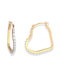 Hearts in the right place. These hoop earrings, crafted from 14k gold, dazzle with diamond accents enhancing the appeal. Approximate size: 3/4 inch x 7/8 inch. Hearts in the right place. These hoop earrings, crafted from 14k gold, dazzle with diamond accents enhancing the appeal. Approximate size: 3/4 inch x 7/8 inch.
