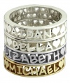 Rachel Stackable Name Ring with Frame in 14k white, yellow, or rose (pink) gold, finger sizes 4 to 9