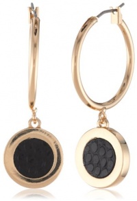 Anne Klein Dalton Black Gold-Tone Black Leather hoop Drop Earrings Anne Klein Dalton Black Gold-Tone Black Leather hoop Drop Earrings