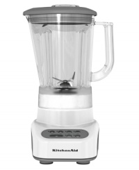 This KitchenAid blender does things at just your speed, letting you customize your cooking task with the push of a button. Set to stir, mix, puree or liquefy – executed quickly and thoroughly with the help of a powerful motor and patented stainless steel blade. One-year warranty. Model KSB465. This KitchenAid blender does things at just your speed, letting you customize your cooking task with the push of a button. Set to stir, mix, puree or liquefy – executed quickly and thoroughly with the help of a powerful motor and patented stainless steel blade. One-year warranty. Model KSB465.