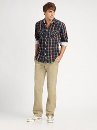 EXCLUSIVELY AT SAKS. A cleaned-up casual look touched cut with a classic, straight-leg fit in earthtone colors and supima cotton softness. Side slash, back welt pockets Inseam, about 34 Cotton; machine wash Imported EXCLUSIVELY AT SAKS. A cleaned-up casual look touched cut with a classic, straight-leg fit in earthtone colors and supima cotton softness. Side slash, back welt pockets Inseam, about 34 Cotton; machine wash Imported
