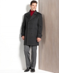 All eyes will be on you as you march through the cold weather with this refined, double-breasted Kenneth Cole coat. All eyes will be on you as you march through the cold weather with this refined, double-breasted Kenneth Cole coat.