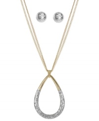 Light up the night in style. Kenneth Cole New York's pendant is crafted from gold-tone mixed metal with silver-colored glitter accents and stud earrings to match. Items come packaged in a signature Kenneth Cole New York Gift Box. Approximate length: 16 inches + 3-inch extender. Approximate pendant drop: 2 inches. Approximate earrings drop: 1/2 inch. Light up the night in style. Kenneth Cole New York's pendant is crafted from gold-tone mixed metal with silver-colored glitter accents and stud earrings to match. Items come packaged in a signature Kenneth Cole New York Gift Box. Approximate length: 16 inches + 3-inch extender. Approximate pendant drop: 2 inches. Approximate earrings drop: 1/2 inch.