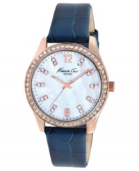 Look beautiful in blue with this eye-catching leather watch from Kenneth Cole New York. Look beautiful in blue with this eye-catching leather watch from Kenneth Cole New York.