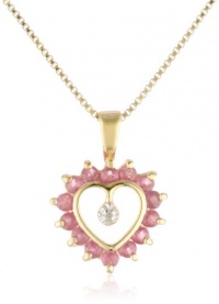 18k Yellow Gold Plated Sterling Silver Ruby and Diamond Accent Heart Pendant Necklace, 16 18k Yellow Gold Plated Sterling Silver Ruby and Diamond Accent Heart Pendant Necklace, 16