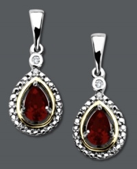 Surprise the July birthday girl with a perfectly-personalized gift! These sweetly shimmering teardrop earrings feature pear-cut ruby (5/8 ct. t.w.), diamond accents and a sterling silver and 14k gold setting. Approximate drop: 1 inch.
