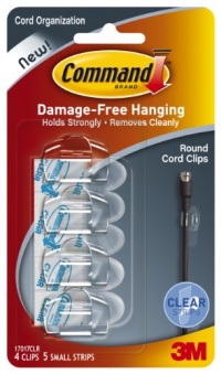 Command Round Cord Clips, Clear, 4-Clip