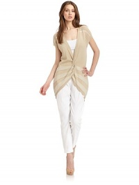 THE LOOKTextured and open weave stripes Pullover style V-neckShort ribbed cuff sleevesInterlaced detailRibbed asymmetrical hemTHE FITAbout 32 from shoulder to hemTHE MATERIAL53% cotton/47% flaxCARE & ORIGINHand washMade in ItalyModel shown is 5'10 (177cm) wearing US size 4. THE LOOKTextured and open weave stripes Pullover style V-neckShort ribbed cuff sleevesInterlaced detailRibbed asymmetrical hemTHE FITAbout 32 from shoulder to hemTHE MATERIAL53% cotton/47% flaxCARE & ORIGINHand washMade in ItalyModel shown is 5'10 (177cm) wearing US size 4.
