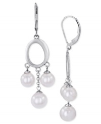 Refined elegance. Majorica's pair of drop earrings radiates class with organic man-made pearls (7-8 mm). Crafted from sterling silver. Approximate drop: 2-1/2 inches. Refined elegance. Majorica's pair of drop earrings radiates class with organic man-made pearls (7-8 mm). Crafted from sterling silver. Approximate drop: 2-1/2 inches.