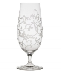Scrolling vines climb this floral-inspired stemware to lend your table a touch of garden elegance. With careful detail, the frosted design melds with the classic shape for a truly stylish collection. (Clearance) Scrolling vines climb this floral-inspired stemware to lend your table a touch of garden elegance. With careful detail, the frosted design melds with the classic shape for a truly stylish collection. (Clearance)