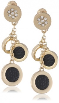 Anne Klein Dalton Black Gold-Tone Black Leather Shaky Drop Earrings Anne Klein Dalton Black Gold-Tone Black Leather Shaky Drop Earrings