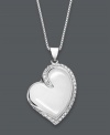 Get swept away in the romance. This sweet heart pendant features a stylish asymmetrical shape crafted from white agate (15 mm) and encircled by sparkling, round-cut white topaz (1-1/2 ct. t.w). Setting and chain made in sterling silver. Approximate length: 18 inches. Approximate drop: 1 inch.
