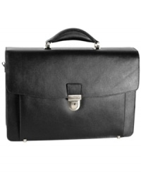 Pick a bag that showcases your style sense and keeps up with your fast-paced life. This luxurious leather portfolio features a easy-access flapover design with a secure tuck-lock closure that opens to a perfectly sized, fully-lined interior. Pick a bag that showcases your style sense and keeps up with your fast-paced life. This luxurious leather portfolio features a easy-access flapover design with a secure tuck-lock closure that opens to a perfectly sized, fully-lined interior.