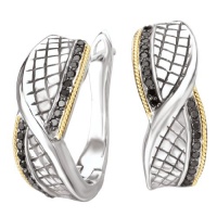 925 Silver, Black & White Diamond Twist Earrings with 18k Gold Accents (0.32ctw)