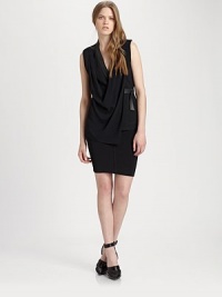 Downtown-chic cowlneck in a wrap-like silhouette with leather trim and an asymmetrical hem. Leather-trim cowlneckSleevelessLeather strapsAsymmetrical hemAbout 29 from shoulder to hem96% viscose/4% elastaneDry cleanImported of Italian fabricModel shown is 5'10 (177cm) wearing US size 2. Downtown-chic cowlneck in a wrap-like silhouette with leather trim and an asymmetrical hem. Leather-trim cowlneckSleevelessLeather strapsAsymmetrical hemAbout 29 from shoulder to hem96% viscose/4% elastaneDry cleanImported of Italian fabricModel shown is 5'10 (177cm) wearing US size 2.