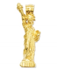 Lady Liberty graces your wardrobe with power, patriotism and confidence. This Statue of Liberty charm shines in 14k gold. Chain not included. Approximate drop length: 4/5 inch. Approximate drop width: 3/10 inch. Lady Liberty graces your wardrobe with power, patriotism and confidence. This Statue of Liberty charm shines in 14k gold. Chain not included. Approximate drop length: 4/5 inch. Approximate drop width: 3/10 inch.