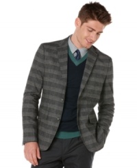 With a classy plaid print and a sleek silhouette, this Perry Ellis sportscoat will make you feel like a professor of style. With a classy plaid print and a sleek silhouette, this Perry Ellis sportscoat will make you feel like a professor of style.