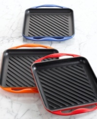 A compact cast iron grill fits conveniently over one burner to draw out rich flavor and instill distinct char lines on shrimp, chicken, beef and more. Grill year round with this ribbed skinny cooking surface, which has an enamel finish that distributes heat evenly and quickly. Lifetime warranty. A compact cast iron grill fits conveniently over one burner to draw out rich flavor and instill distinct char lines on shrimp, chicken, beef and more. Grill year round with this ribbed skinny cooking surface, which has an enamel finish that distributes heat evenly and quickly. Lifetime warranty.