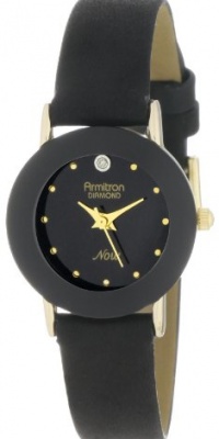 Armitron Women's 75-2447BLK NOW Diamond Accented Gold-Tone Black Leather Watch Armitron Women's 75-2447BLK NOW Diamond Accented Gold-Tone Black Leather Watch