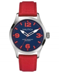 Take your outdoor look to a brighter level with this colorful sport watch from Nautica.