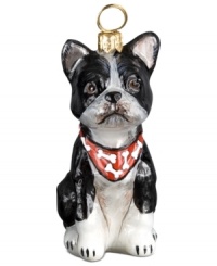 Puppy love at first sight. Just begging for a home, this Boston terrier ornament is irresistible to animal lovers in hand-painted glass from Joy to the World. Puppy love at first sight. Just begging for a home, this Boston terrier ornament is irresistible to animal lovers in hand-painted glass from Joy to the World.