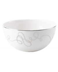 Sweet yet sophisticated, a loopy heart design sweeps across the Love Story soup bowl from Mikasa. Complete with a sparkling platinum rim, this romantic ribbon pattern captivates everyone at your dinner table. Sweet yet sophisticated, a loopy heart design sweeps across the Love Story soup bowl from Mikasa. Complete with a sparkling platinum rim, this romantic ribbon pattern captivates everyone at your dinner table.