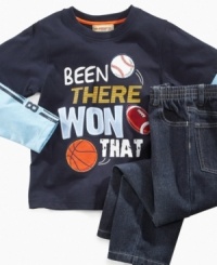 The crowd goes wild. This layered t-shirt and jeans set from Kids Headquarters gives your little sports fan a sporty style. The crowd goes wild. This layered t-shirt and jeans set from Kids Headquarters gives your little sports fan a sporty style.