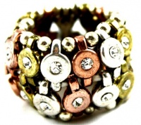 City Gypsies Tri-Tone Stretch Ring with Crystal Accents Measures Over 3/4 Wide