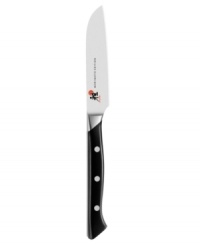 Superior sharpness and excellent edge retention deliver incredible precision in the kitchen. This hand-honed Japanese blade is ice-hardened and effortlessly maneuvered by the western-styled ergonomic grip for optimal comfort. Lifetime warranty. Superior sharpness and excellent edge retention deliver incredible precision in the kitchen. This hand-honed Japanese blade is ice-hardened and effortlessly maneuvered by the western-styled ergonomic grip for optimal comfort. Lifetime warranty.