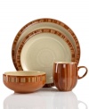 Fire up the casual table with Denby. Featuring gray-green and warm terra cotta hues, the Fire Stripes place setting offers fresh, earthy allure in stoneware that delivers meals safely from oven to table.