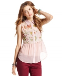 American Rag mixes floral-print with sheer design on a button down top that's totally cute for day! American Rag mixes floral-print with sheer design on a button down top that's totally cute for day!