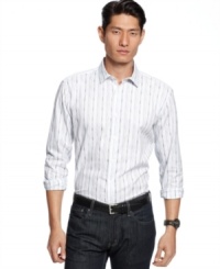 For the distinct and trendy man is this bold and distinctive shirt by Alfani BLACK. For the distinct and trendy man is this bold and distinctive shirt by Alfani BLACK.