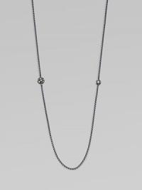 From the Starlight Collection. A long, lovely box chain of blackened sterling silver, punctuated by two spheres set with twinkling diamonds.Diamonds, .97 tcwSterling silverLength, about 36Lobster claspImported From the Starlight Collection. A long, lovely box chain of blackened sterling silver, punctuated by two spheres set with twinkling diamonds.Diamonds, .97 tcwSterling silverLength, about 36Lobster claspImported