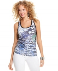 Punch-up your weekend style in a printed, sequin-loving tank top that adds the spice to sporty! From BCX. Punch-up your weekend style in a printed, sequin-loving tank top that adds the spice to sporty! From BCX.