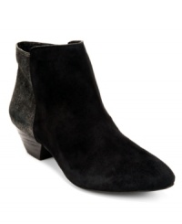 Smooth suede up front sets the scene for the shiny metallic in the back. BCBGeneration's Carlah booties feature an unexpected pairing of fabrics for a look that can't be beat. Smooth suede up front sets the scene for the shiny metallic in the back. BCBGeneration's Carlah booties feature an unexpected pairing of fabrics for a look that can't be beat.