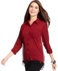 A high-low hemline and printed back make Alfani's petite button-down stand out from the crowd! Pair it with leggings or skinny jeans for a fashion-forward look! (Clearance) A high-low hemline and printed back make Alfani's petite button-down stand out from the crowd! Pair it with leggings or skinny jeans for a fashion-forward look! (Clearance)