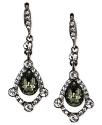 A proper mix of subtle and bold. Givenchy's small drop earrings, crafted from hematite-tone mixed metal, feature a dark glass crystal stone in the center offset by lustrous accents. Approximate drop: 4 inches. A proper mix of subtle and bold. Givenchy's small drop earrings, crafted from hematite-tone mixed metal, feature a dark glass crystal stone in the center offset by lustrous accents. Approximate drop: 4 inches.