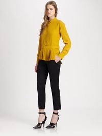 Cropped wool trousers in a relaxed silhouette with slight pleating, sateen paneling and back besom pockets. Tab closureZip flyBack besom pocketsRise, about 10Inseam, about 27WoolDry cleanImported of Italian fabricModel shown is 5'10 (177cm) wearing US size 2. Cropped wool trousers in a relaxed silhouette with slight pleating, sateen paneling and back besom pockets. Tab closureZip flyBack besom pocketsRise, about 10Inseam, about 27WoolDry cleanImported of Italian fabricModel shown is 5'10 (177cm) wearing US size 2.