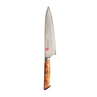 Developed with world-renowned Chef Masahura Morimoto. Micro-carbide powdered steel and Cryodur ice hardened blades for optimum hardness and corrosion resistance. Hand sharpened with the traditional Japanese Honbazuka technique. Astonishing Amboyna Burl Wood handles are hand-carved. Developed with world-renowned Chef Masahura Morimoto. Micro-carbide powdered steel and Cryodur ice hardened blades for optimum hardness and corrosion resistance. Hand sharpened with the traditional Japanese Honbazuka technique. Astonishing Amboyna Burl Wood handles are hand-carved.