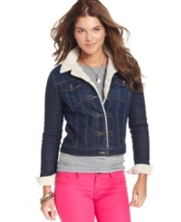 Kut from the Kloth's denim jacket features a cozy lining to beat the cold. Pair it with colored jeans for instant on-trend style. Kut from the Kloth's denim jacket features a cozy lining to beat the cold. Pair it with colored jeans for instant on-trend style.